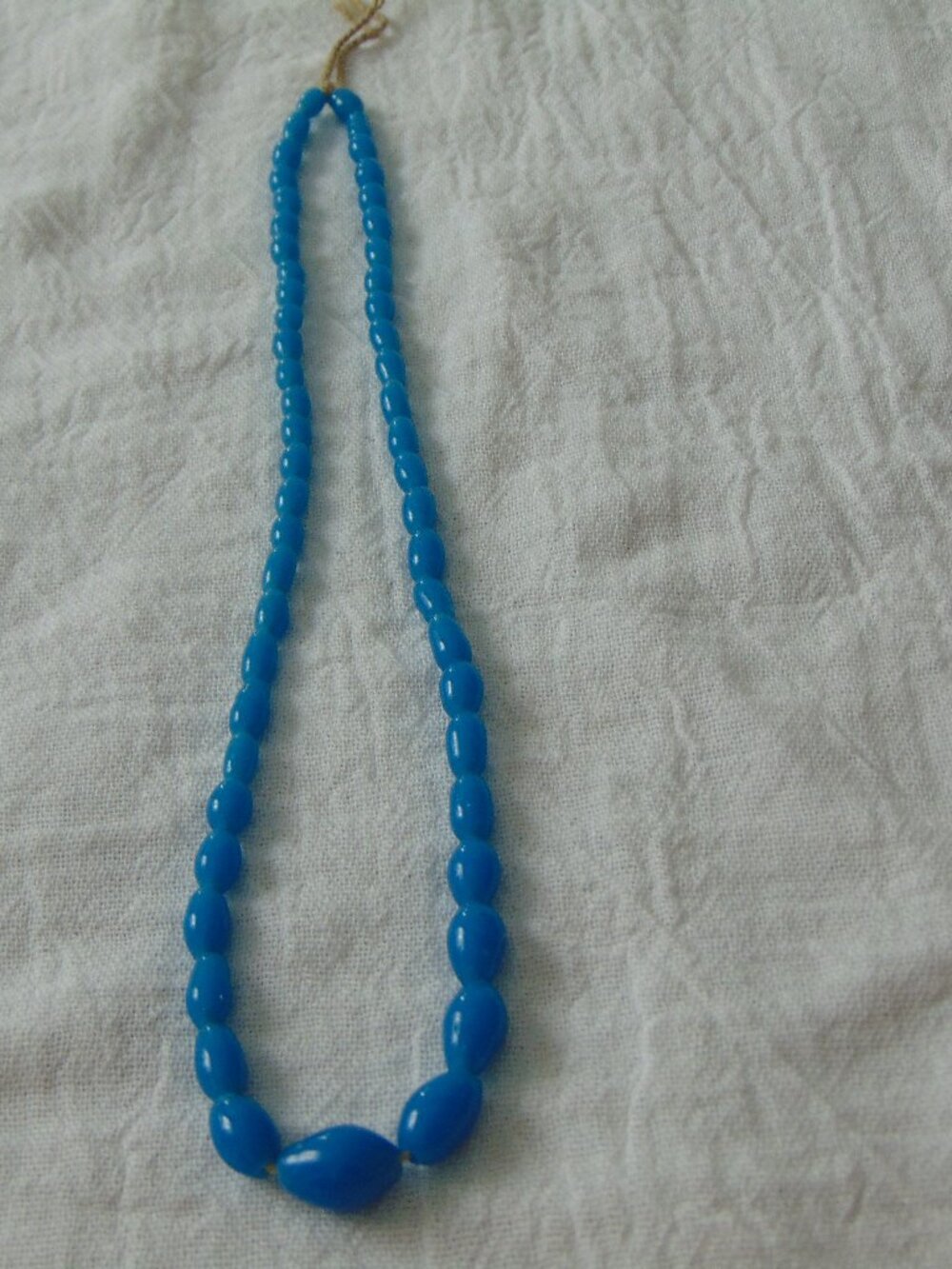 vintage antique Blue glass graduated beads tied cord necklace
